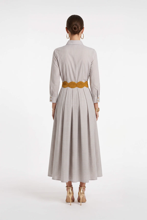 Olivia Belted Striped Shirt Maxi Vestido 723127 PER - Reina Diaz
