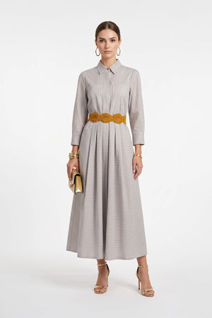 Olivia Belted Striped Shirt Maxi Vestido 723127 PER - Reina Diaz