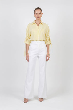 Olivia Ruched Sleeve Striped Camisa 752971 AMA - Reina Diaz