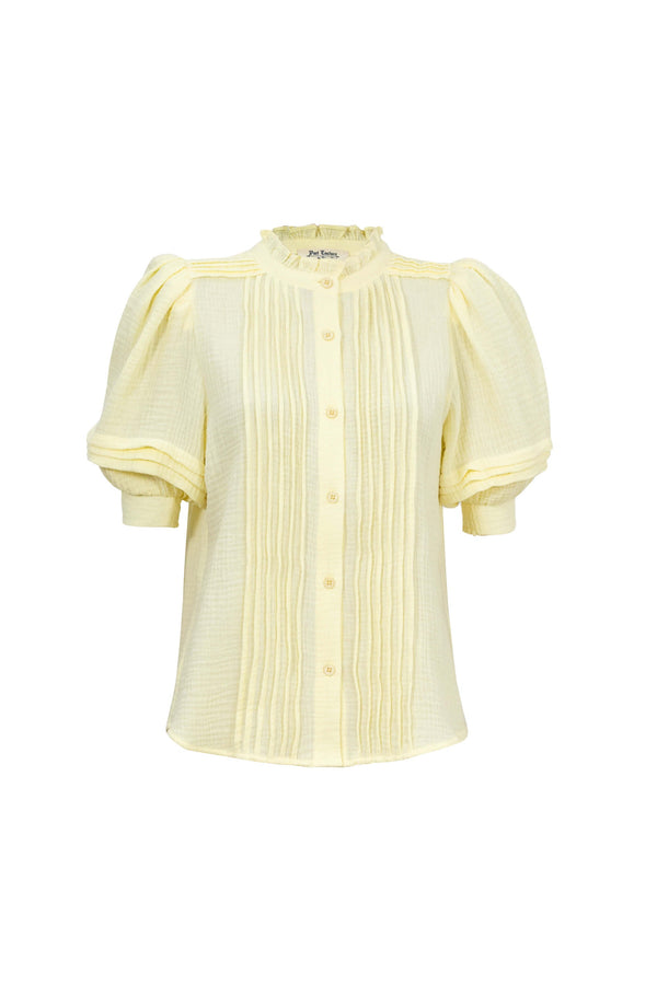 Olivia Ruffled High - Neck Pleated Short - Sleeve Blouse - Reina Diaz