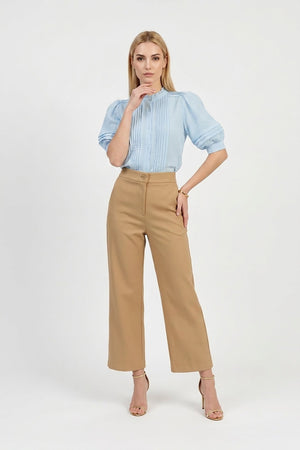 Olivia Ruffled High - Neck Pleated Short - Sleeve Blouse - Reina Diaz