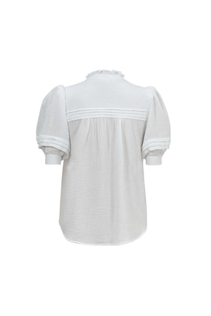 Olivia Ruffled High - Neck Pleated Short - Sleeve Blouse - Reina Diaz