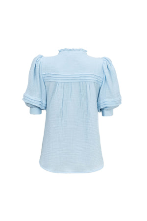 Olivia Ruffled High - Neck Pleated Short - Sleeve Blouse - Reina Diaz