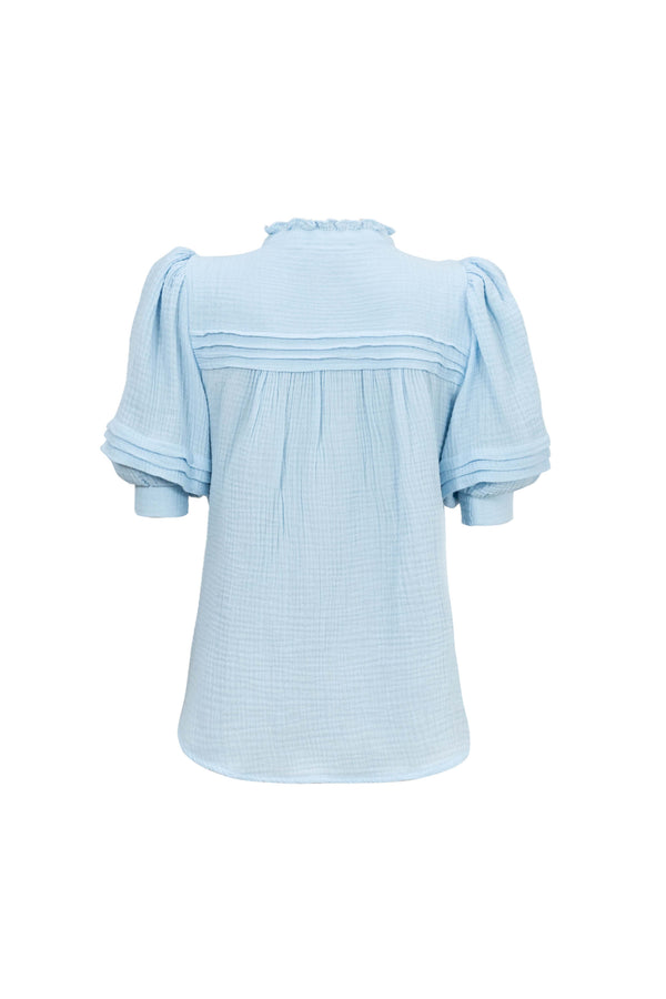 Olivia Ruffled High - Neck Pleated Short - Sleeve Blouse - Reina Diaz
