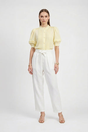 Olivia Ruffled High - Neck Pleated Short - Sleeve Blouse - Reina Diaz