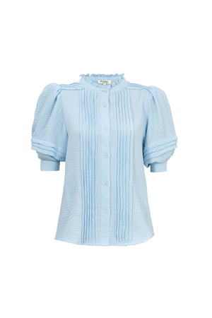 Olivia Ruffled High - Neck Pleated Short - Sleeve Blouse - Reina Diaz