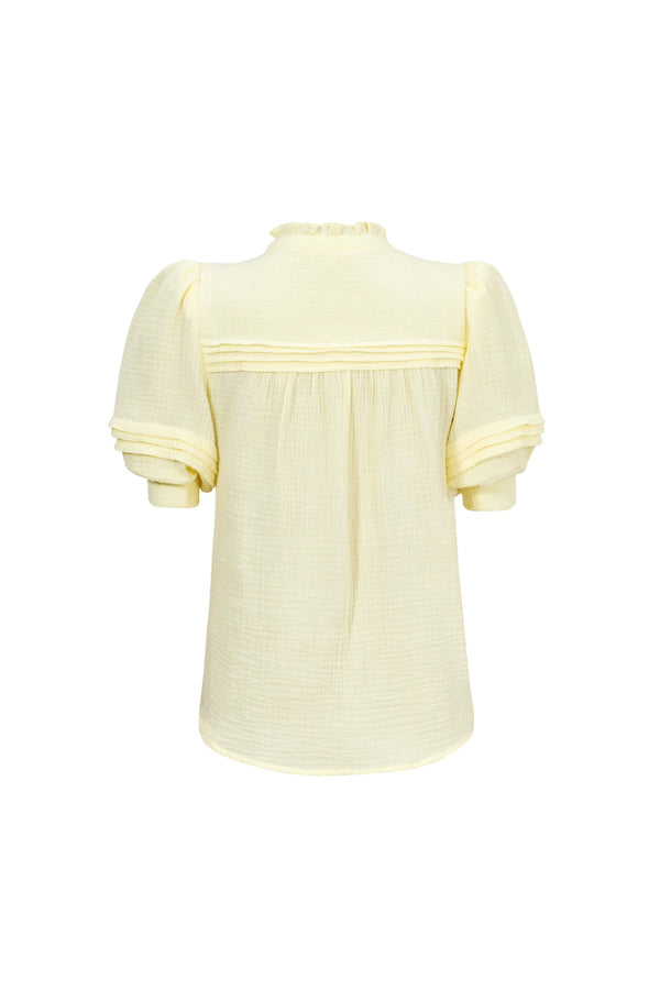 Olivia Ruffled High - Neck Pleated Short - Sleeve Blouse - Reina Diaz