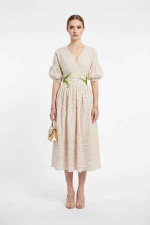 Orquídea Lace V - Neck Gown with Tie - Waist - Reina Diaz