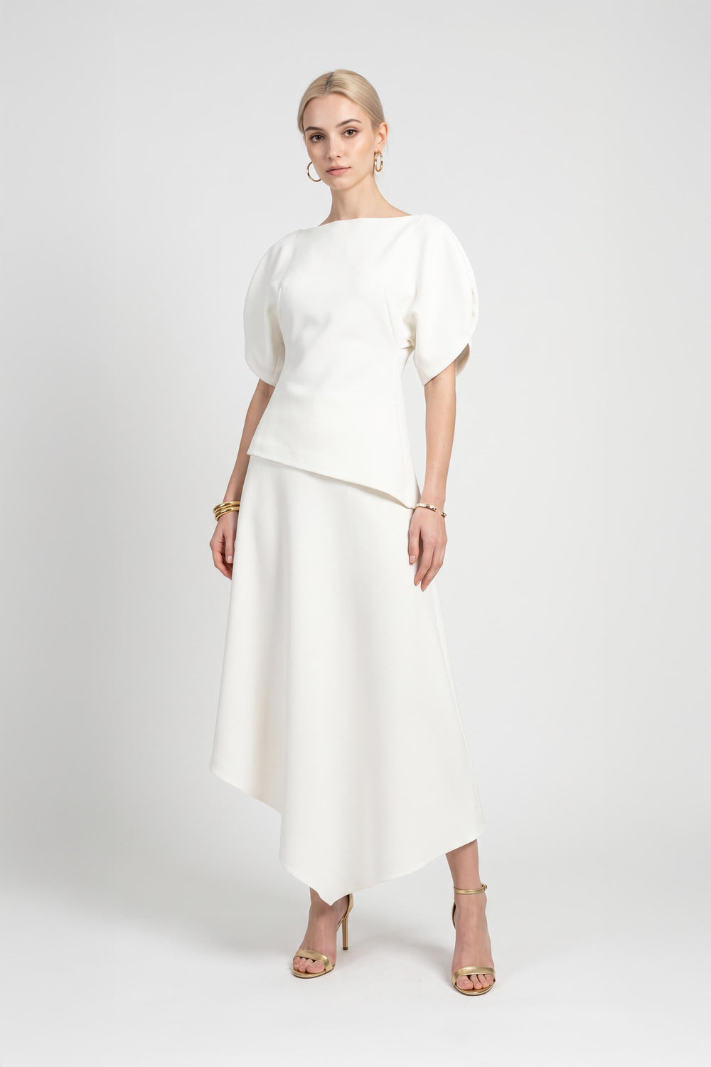 Paola Asymmetric Puff-Sleeve Ivorette Top 501572 HUE - Reina Diaz