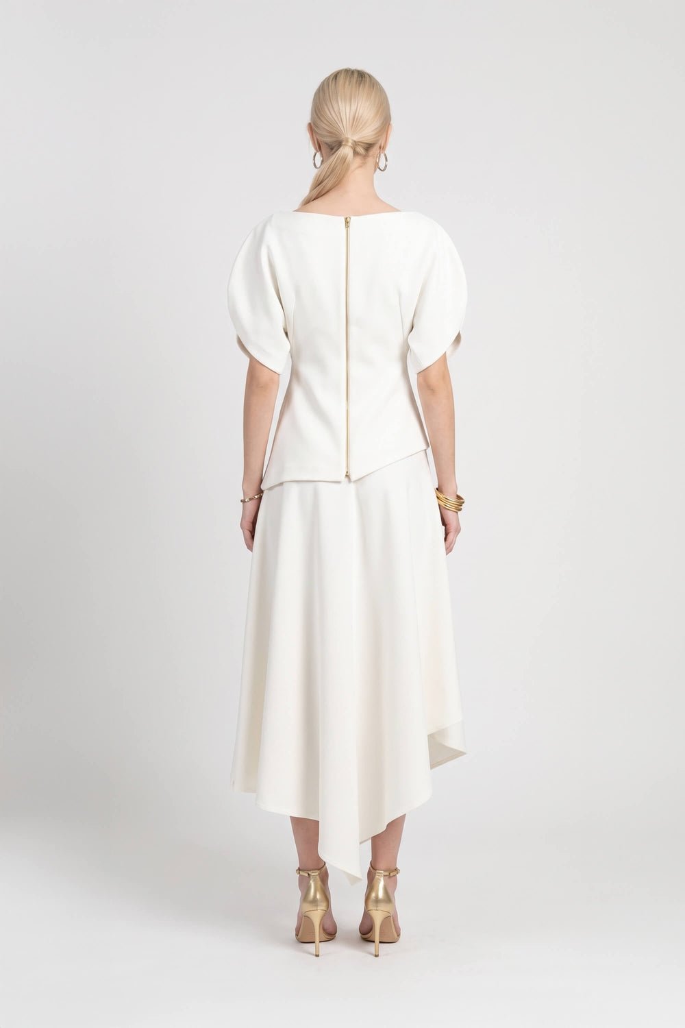 Paola Asymmetric Puff-Sleeve Ivorette Top 501572 HUE - Reina Diaz