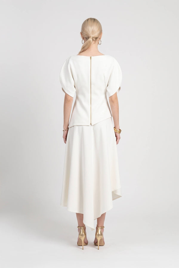 Paola Asymmetric Puff-Sleeve Ivorette Top 501572 HUE - Reina Diaz
