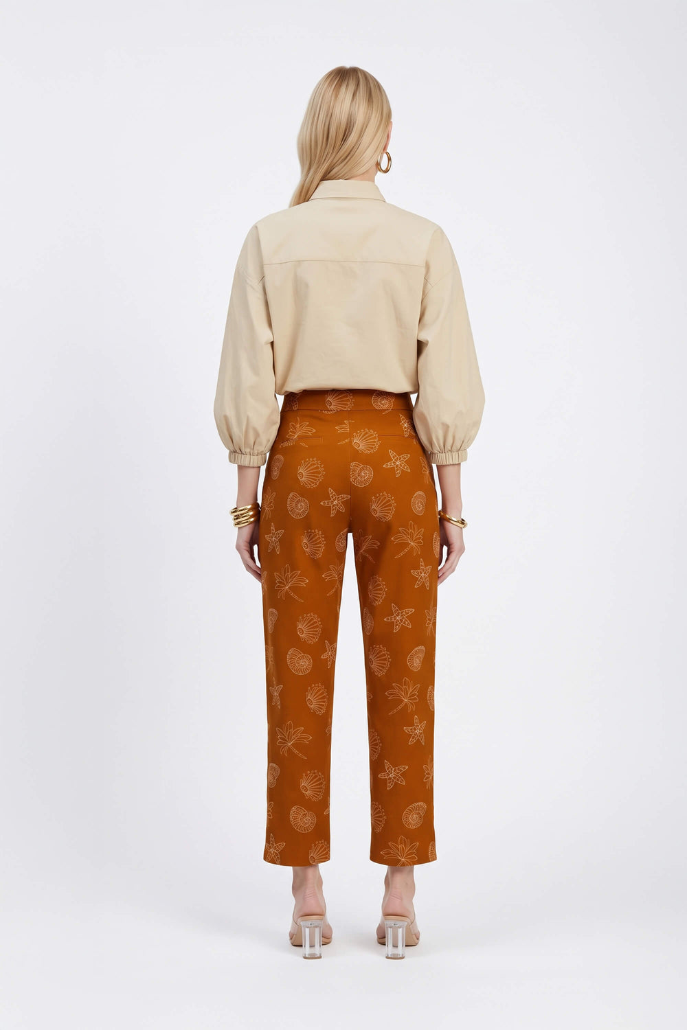 Paulina Marine Print High-Waist Pantalón 731174 CAM - Reina Diaz