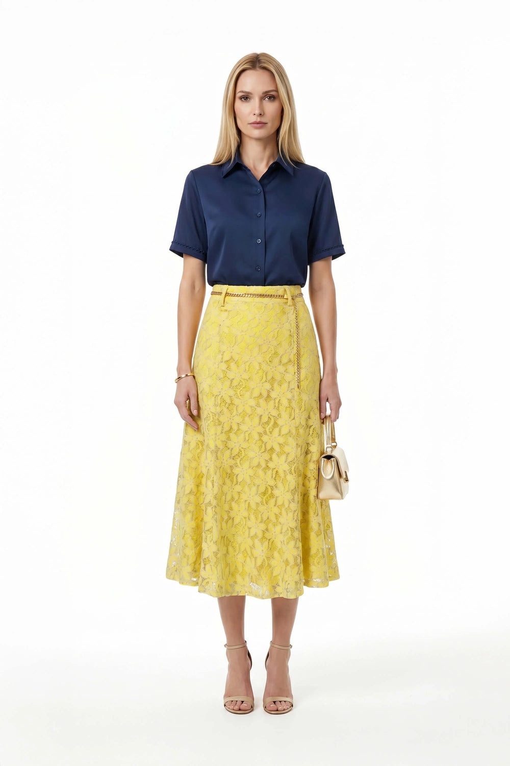 Peonía Lace A - Line Midi Falda - Reina Diaz
