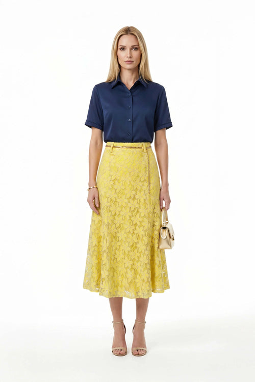 Peonía Lace A - Line Midi Falda - Reina Diaz