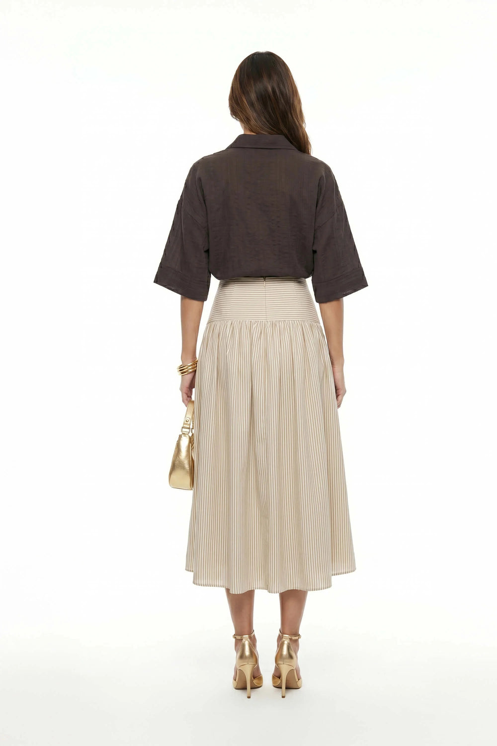 Portofino Textured Striped Tech Midi Skirt - Reina Diaz