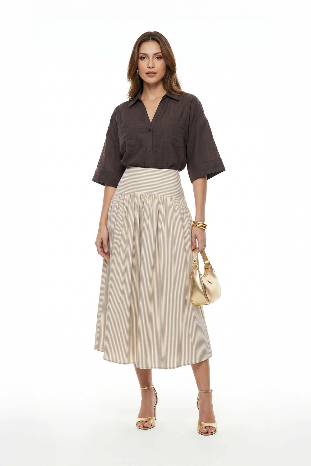 Portofino Textured Striped Tech Midi Skirt - Reina Diaz