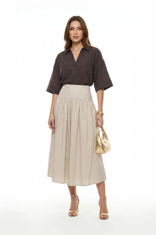 Portofino Textured Striped Tech Midi Skirt - Reina Diaz