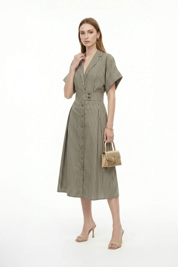 Positano Striped Tech - Polyamide Midi Shirt Dress - Reina Diaz