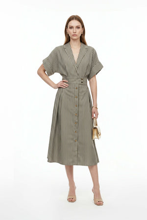 Positano Striped Tech - Polyamide Midi Shirt Dress - Reina Diaz