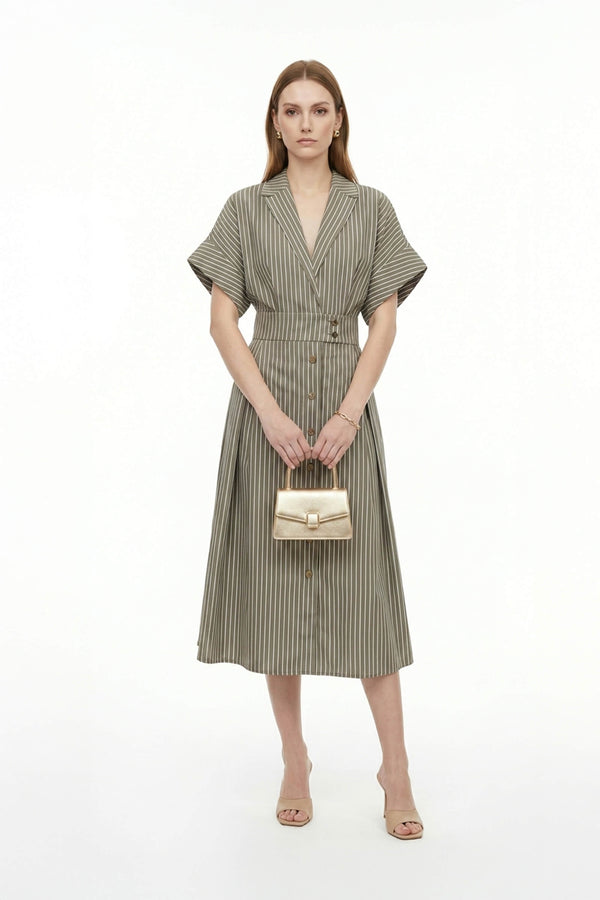 Positano Striped Tech - Polyamide Midi Shirt Dress - Reina Diaz