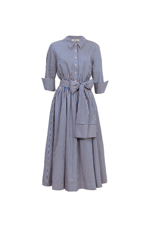 Regina Striped Belted Camisero Vestido 723108AZU - Reina Diaz