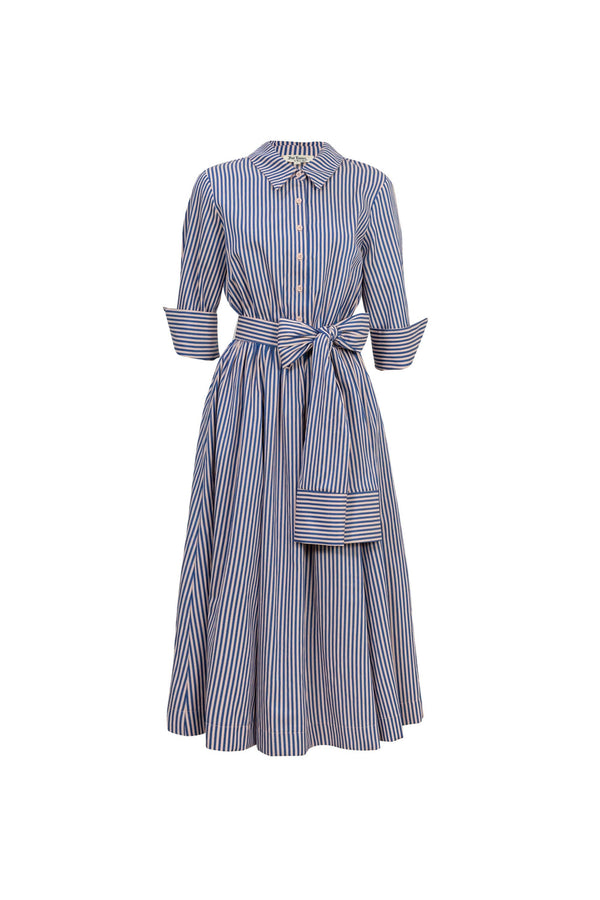 Regina Striped Belted Camisero Vestido 723108AZU - Reina Diaz