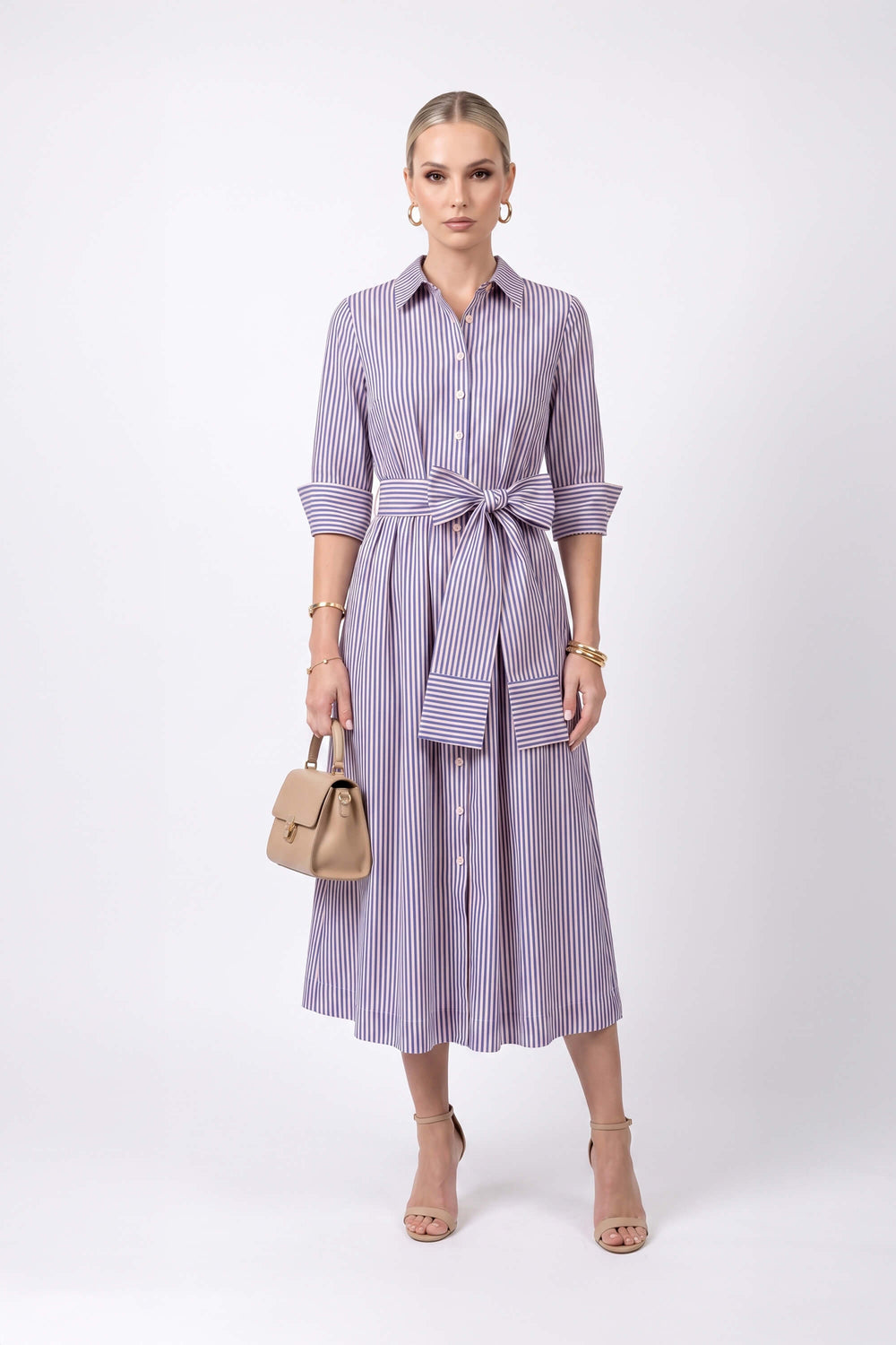 Regina Striped Belted Camisero Vestido 723108AZU - Reina Diaz