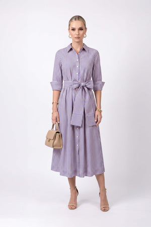 Regina Striped Belted Camisero Vestido 723108AZU - Reina Diaz
