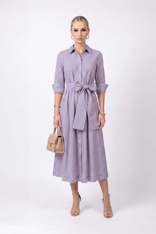 Regina Striped Belted Camisero Vestido 723108AZU - Reina Diaz