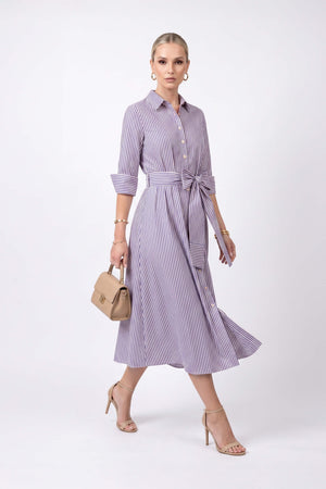 Regina Striped Belted Camisero Vestido 723108AZU - Reina Diaz