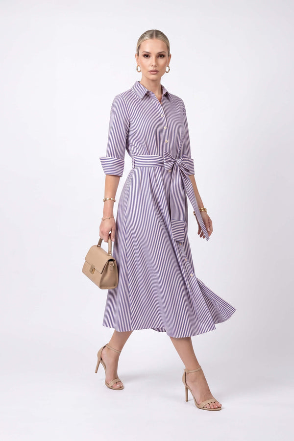 Regina Striped Belted Camisero Vestido 723108AZU - Reina Diaz