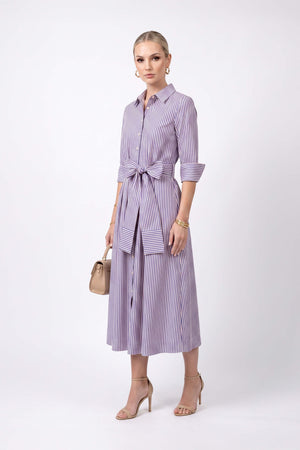 Regina Striped Belted Camisero Vestido 723108AZU - Reina Diaz