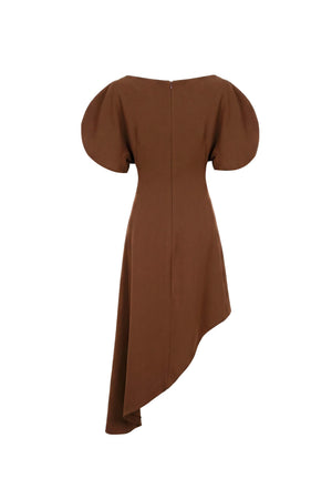 Renata Asymmetric Puff-Sleeve Vestido 526289 CAF - Reina Diaz
