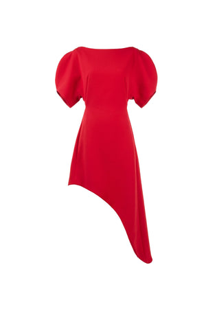 Renata Asymmetric Puff-Sleeve Vestido 526289 ROJ - Reina Diaz