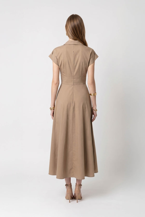 Renata Collar V-Neck Midi Vestido 723074 KAK - Reina Diaz