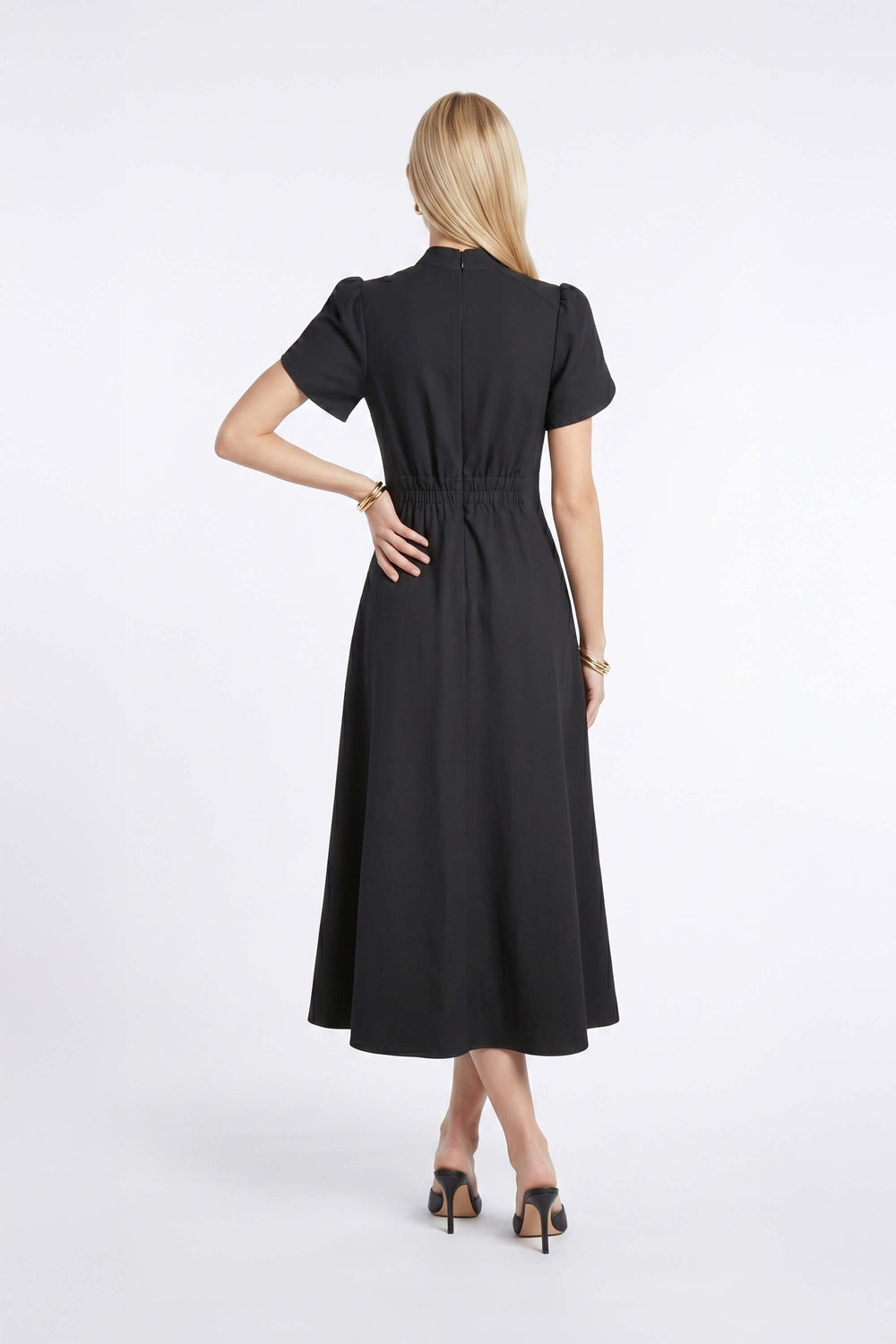 Romina High-Neck Keyhole Midi Vestido 526305 NEG - Reina Diaz