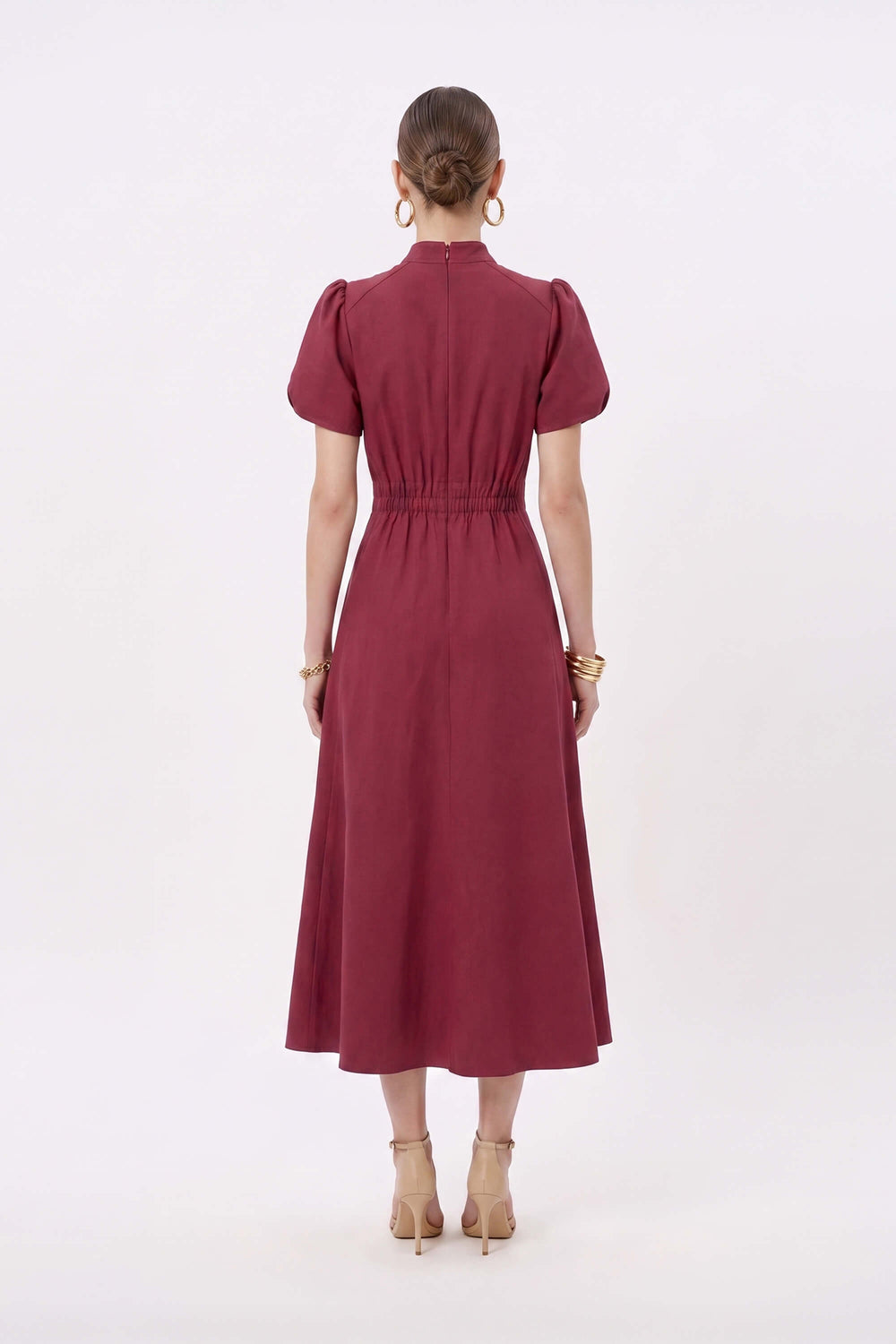 Romina High-Neck Keyhole Midi Vestido 526305 TIN - Reina Diaz