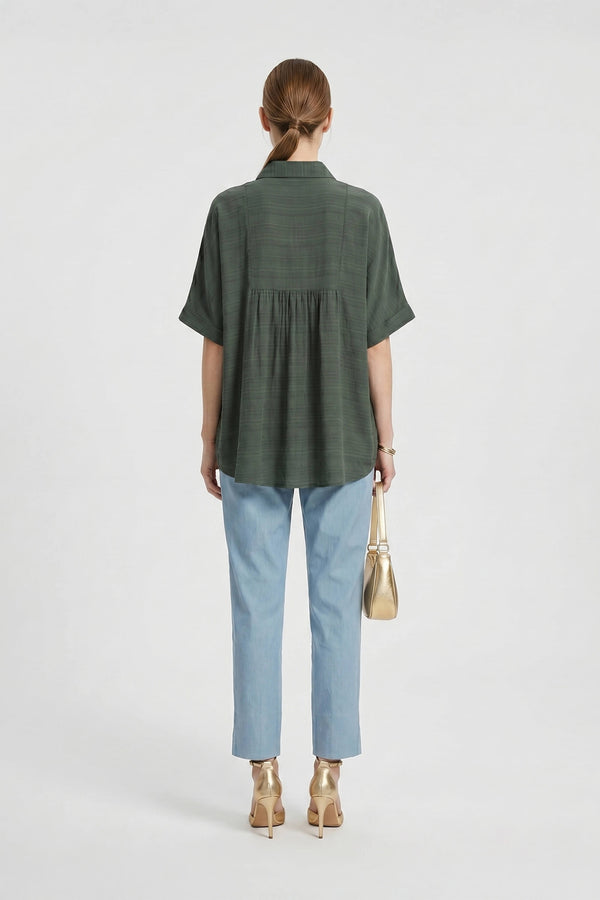 Santorini Striped Relaxed Rayon Blouse - Reina Diaz