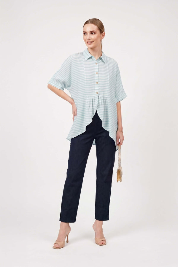Santorini Striped Relaxed Rayon Blouse - Reina Diaz