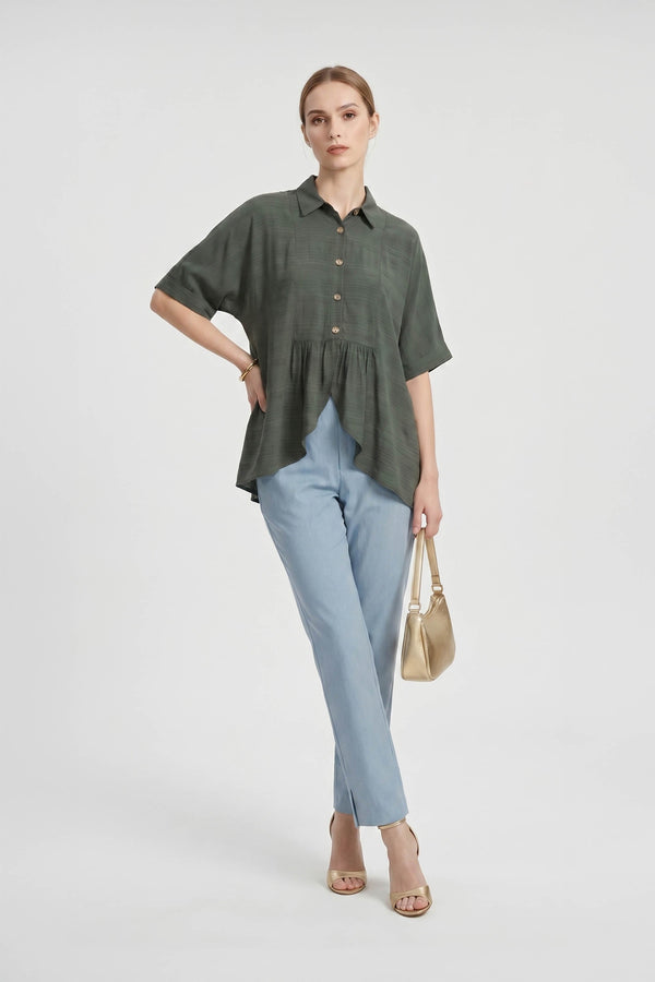 Santorini Striped Relaxed Rayon Blouse - Reina Diaz