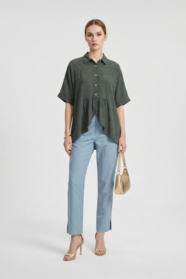 Santorini Striped Relaxed Rayon Blouse - Reina Diaz