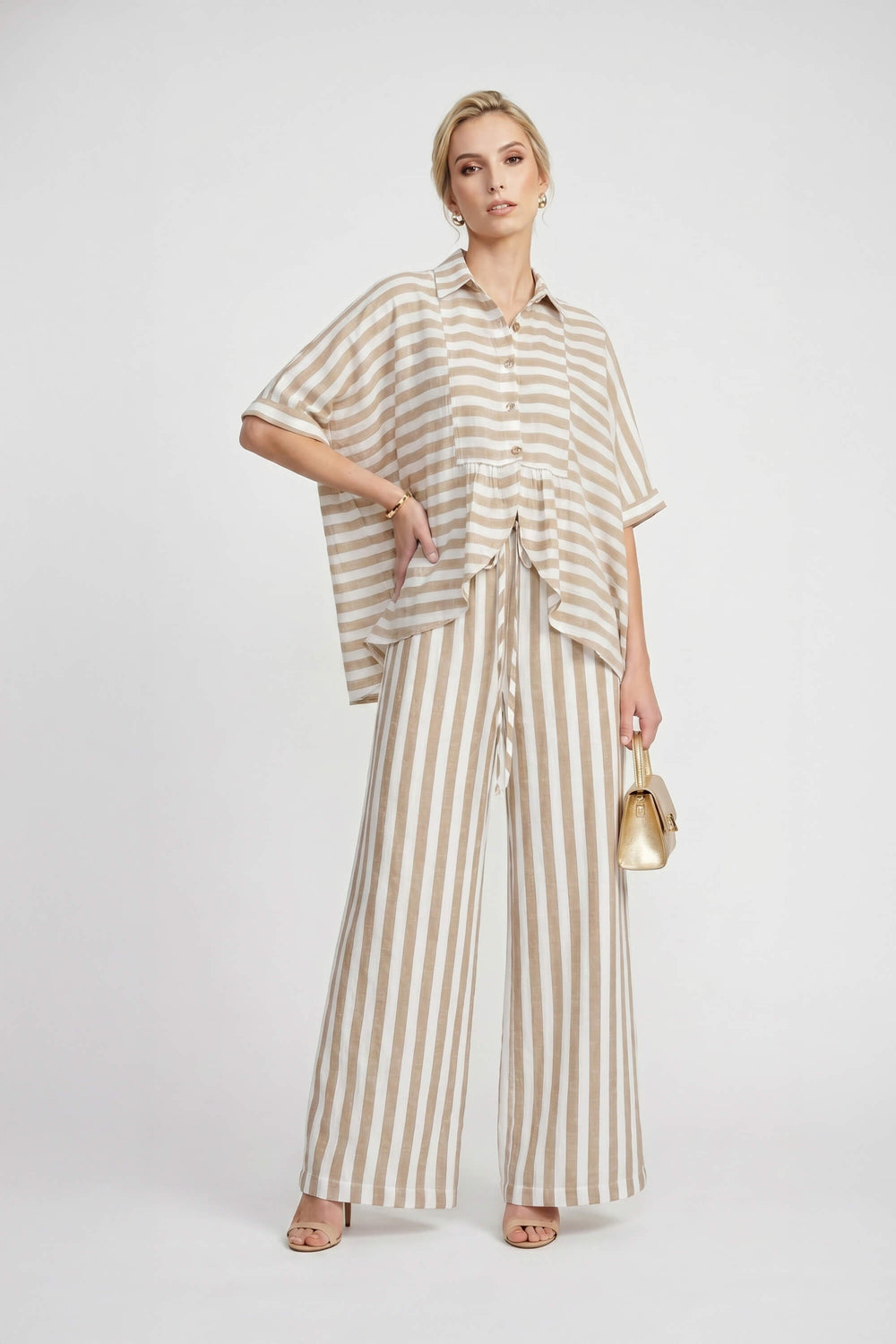 Santorini Striped Relaxed Rayon Blouse - Reina Diaz