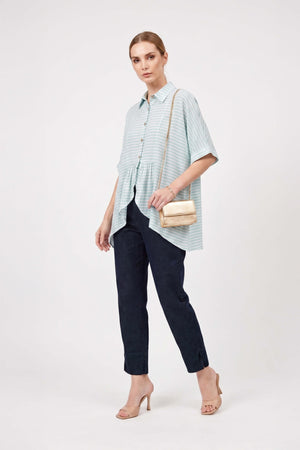Santorini Striped Relaxed Rayon Blouse - Reina Diaz