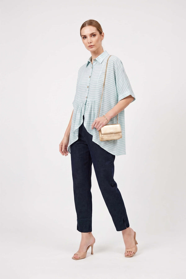 Santorini Striped Relaxed Rayon Blouse - Reina Diaz