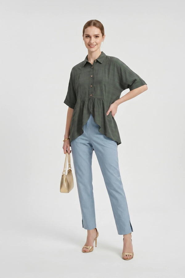 Santorini Striped Relaxed Rayon Blouse - Reina Diaz