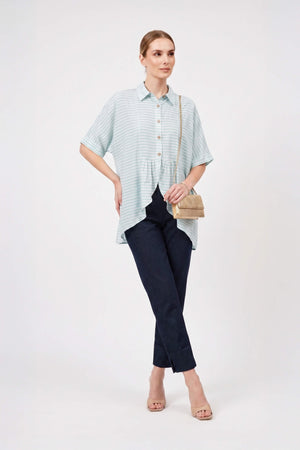Santorini Striped Relaxed Rayon Blouse - Reina Diaz