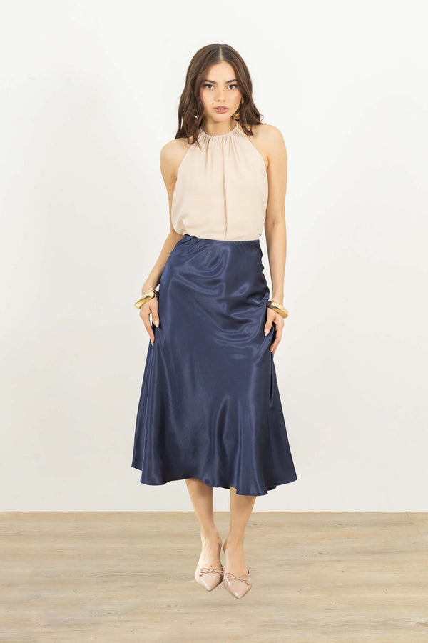 Siena Satin Midi Falda - Reina Diaz