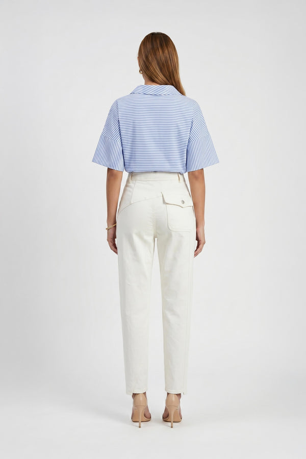 Sofia Collar-Detail Short-Sleeve Blusa - Reina Diaz