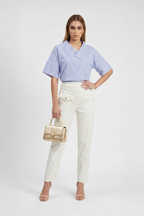 Sofia Collar-Detail Short-Sleeve Blusa - Reina Diaz