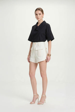 Sofia Collar-Detail Short-Sleeve Blusa 752969 - Reina Diaz